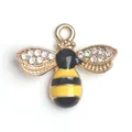 Golden honeybee charm with sparkling white rhinestones and black yellow enamel finish - Yellow Bee Pendant
