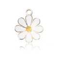 White daisy flower alloy pendant with golden edges and yellow center for DIY jewelry - White