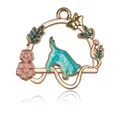 Golden cat wreath enamel charm with green silhouette and pink floral accents for jewelry - Blue Cat Jumping Through Window Style