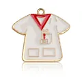 Nurse uniform enamel charm in white and gold finish for DIY jewelry and necklaces - White Medical Nurse Uniform Enamel Charm