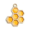Golden honeycomb alloy charm with translucent yellow resin for DIY jewelry making - Double-Sided Yellow Enamel Honeycomb Pendant