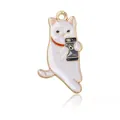Pendentif chat blanc en émail mignon avec collier rouge pour bijoux personnalisés - Style Chat au Téléphone