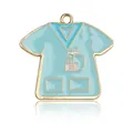 Light blue enamel nurse uniform pendant in gold alloy for DIY jewelry making - Blue Medical Nurse Uniform Enamel Charm