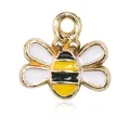Golden bumble bee alloy pendant with colorful enamel wings for DIY jewelry making - Small White Wing Bee Enamel Pendant