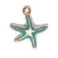 Starfish pendant with teal and white enamel in a gold alloy frame for DIY jewelry - Starfish Pendant / 1 Piece/Pack (1.9x1.65cm) / Green