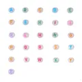 Flat round 7mm luminous alphabet resin beads in assorted pastel colors for jewelry making - Letter A / 100pcs Pack / Multicolor Luminous
