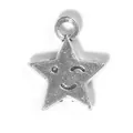 Star-shaped antique silver alloy charm with wink face design for DIY jewelry - Double Sided Smile Pentagram Pendant / 1 Piece/Pack (1.45x1.2cm) / Silver