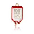 Colgante médico de bolsa de sangre en esmalte rojo y blanco con borde de metal dorado - Dije de Esmalte de Bolsa de Suero Rojo y Blanco