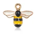 Golden honeybee charm with black yellow enamel and glittery white wings detail - Silver Wing White Bee Enamel Pendant