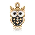 Golden owl enamel charm with intricate triangle scale pattern for DIY jewelry making - Black