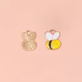 Golden bee charm with colorful enamel inlay and textured metal back for DIY jewelry - Little Bee Enamel Pendant