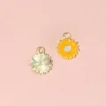Golden alloy sunflower charm for DIY jewelry with yellow petals and enamel finish - Small Yellow Chrysanthemum Enamel Pendant