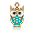 Cute owl pendant charm in gold alloy with teal green enamel for DIY jewelry making - Lake Blue
