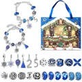Blue Christmas Advent Calendar with 24 DIY charms and two silver bracelets in a gift set - Handheld Blue Christmas Style (M-25)