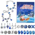 Detailed blue Christmas advent calendar set with 24 DIY charms and two silver bracelets - Moon and Star Box Blue Christmas Style (M-25)
