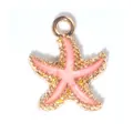 Pink starfish enamel charm with gold glitter texture edges for DIY jewelry making - Starfish Pendant / 1 Piece/Pack (1.8x1.5cm) / Pink