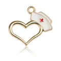 Colgante de corazón con gorro de enfermera en aleación dorada y esmalte blanco - Dije de Esmalte de Gorro de Enfermera Forma Corazón
