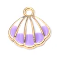 Pendentif en forme de coquillage doré avec émail violet et blanc pour bijoux DIY - Coquillage Blanc et Violet