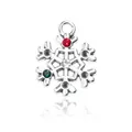 Silver snowflake pendant with red green white rhinestones and a polished mirror reflection - Tricolor Hollow Snowflake