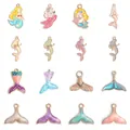16pcs set of colorful mermaid and tail charms for DIY necklaces with glitter resin finish - Multicolor Mixed Styles (Mermaid Series)