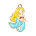 DIY colorful alloy mermaid pendant with light blue tail and golden hair detail - Colorful Enamel Mermaid