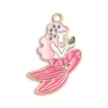 Mermaid enamel alloy pendant with pink hair and gradient tail for DIY jewelry making - Pink Long Hair Sitting Mermaid
