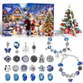 Blue Christmas advent calendar DIY bracelet kit with 24 jewelry charms and snake chains - Flip Vertical Blue Style (M-08)