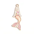 Mermaid pendant in light gold alloy with pink and white enamel for DIY jewelry - Pink and White Mermaid