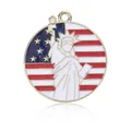Enamel Statue of Liberty and USA flag round charm pendant with gold metal rim - Statue Of Liberty US Flag Round Style - Gold