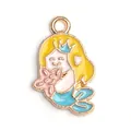 Cartoon mermaid alloy pendant with blue crown and yellow hair for DIY jewelry - Cartoon Smiling Face Mermaid