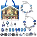 Blue Christmas advent calendar DIY jewelry set with bracelets and 22 charms in a gift bag - Handheld Blue Christmas Style (M-08)