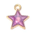 Pendentif étoile en émail violet avec bord perlé doré et boucle pour bijoux DIY - Violet Étoile