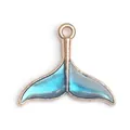 Golden mermaid tail pendant with blue gradient enamel finish for DIY jewelry making - Lake Blue Enamel Fish Tail