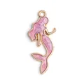 Golden mermaid pendant with pearlescent light pink enamel for DIY jewelry making - Purple Enamel Mermaid