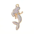 Golden mermaid pendant with grey enamel finish and top ring for DIY jewelry making - Blue Enamel Mermaid