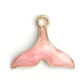 Pink enamel mermaid tail charm with gold-plated alloy finish for DIY jewelry - Pink Enamel Fish Tail