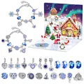 Blue Christmas Advent Calendar with 24 DIY jewelry pieces and silver charm bracelets - Silver Snake Chain Blue Series Style (M-28) / 20x17x1.3cm