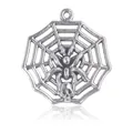 Gothic spider web pendant with skull detail in vintage silver finish for DIY jewelry - Silver Spider Web
