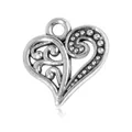 Vintage Silber Herzanhänger mit Schnörkelmuster und Perlenrand für DIY Schmuck - Herzanhänger