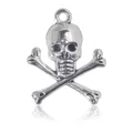 Pendentif tête de mort vintage en argent mat avec texture antique pour bijoux DIY - Crâne avec croix