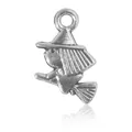 Pendentif sorcière sur balai Halloween en argent antique pour création de bijoux - Petite Sorcière