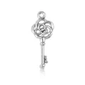 Silberner Vintage Rosenblumen Schlüsselanhänger für DIY Schmuck und Halsketten - Rosen Schlüssel Stil