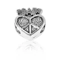 Vintage silver heart charm with peace sign and crown for DIY bracelets and necklaces - Crown Peace Heart
