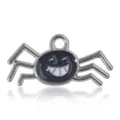 Glimlachende zwarte emaille spinnenhanger met zilveren frame voor Halloween sieraden - Zilver Zwarte Spin