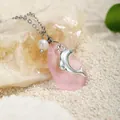 Minimalist ocean-themed alloy dolphin necklace with pink sea glass and pearl on sand - Pink Frosted Stone Dolphin Style (HWGN621-2)