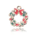 Ciondolo ghirlanda di Natale in lega con fiocco rosso e bacche smaltate per DIY - Ghirlanda (17x16mm)