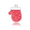 Pendentif gant de Noël en émail rouge et blanc avec alliage doré pour bijoux DIY créatifs - Moufle Rouge (21.5x16.5mm)