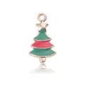 Pendentif sapin de Noël en alliage émaillé vert et rouge avec finition dorée - Sapin de Noël B (21x11.5mm)