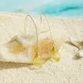 Bohemian handmade teardrop earrings with gold wire wrap on white sand beach setting - Light Yellow (HWG016-3)