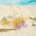 Handmade wire wrapped drop earrings with purple sea glass on a golden hook beach setting - Purple (HWG016-4)